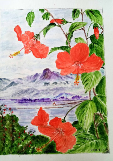 Margarets red flower painting 160kb